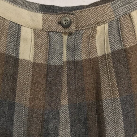 Vintage Paris Star Tan and Grey Neutral Plaid Pleated Midi Skirt Size XS - Picture 4 of 6